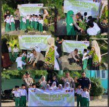 Polres Siak Tanam Bibit Pohon di Madrasah Al Manar Dayun, Wujud Nyata Dukungan Program Green Policing Kapolda Riau