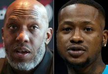 Pelatih NBA Chauncey Billups dan pemain Tony Rozier/ AFP