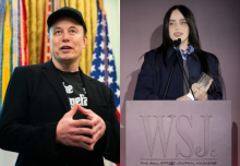Elon Musk di sebelah kiri dan Billie Eilish di sebelah kanan/ AFP