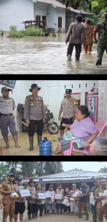 Polsek Kandis Salurkan Bansos kepada Warga Terdampak Banjir di Kampung Kandis