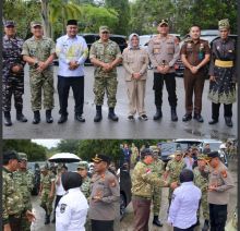 Di Tengah Guyuran Hujan, Kapolres Siak Sambut Kedatangan Menhan RI, Kunjungan ke Yonif TP 851/BBC Berlangsung Aman